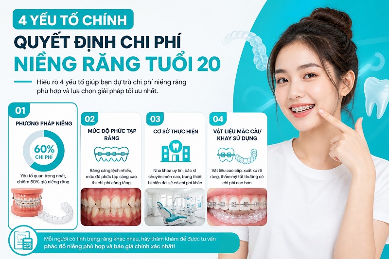 4 yếu tố chính quyết định chi phí niềng răng tuổi 20