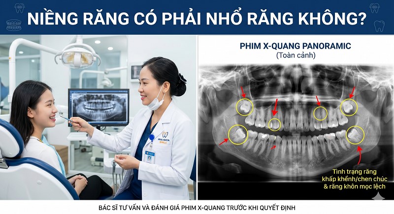 ảnh bác sĩ tư vấn chụp X-quang cho bệnh nhân trước khi niềng