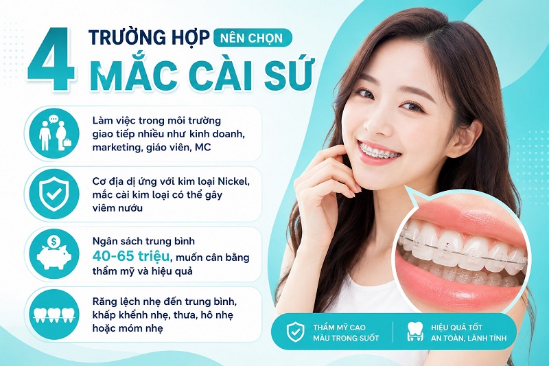 trường hợp NÊN chọn mắc cài sứ