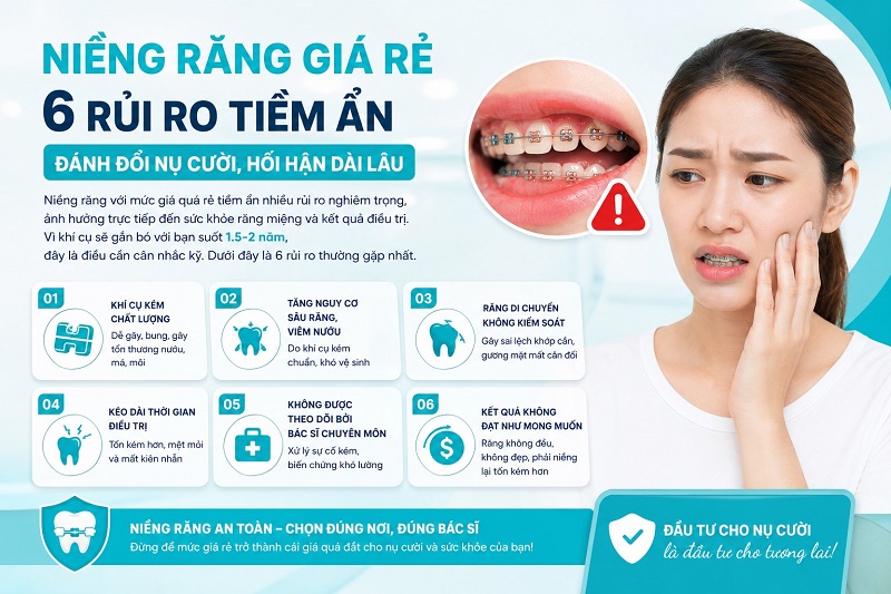 Niềng răng với mức giá quá rẻ tiềm ẩn nhiều rủi ro nghiêm trọng, ảnh hưởng trực tiếp