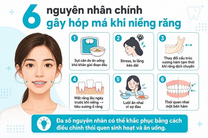Nguyên nhân gây hóp má khi niềng răng