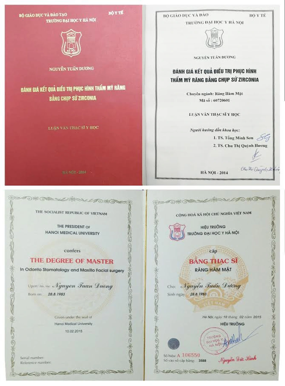 Luận văn và bằng Thạc sĩ Răng Hàm Mặt của bác sĩ Nguyễn Tuấn Dương