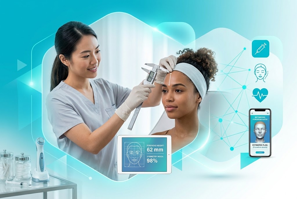 Bác sĩ đang hướng dẫn cách xác định kích thước và hình dáng vầng trán chuẩn xác