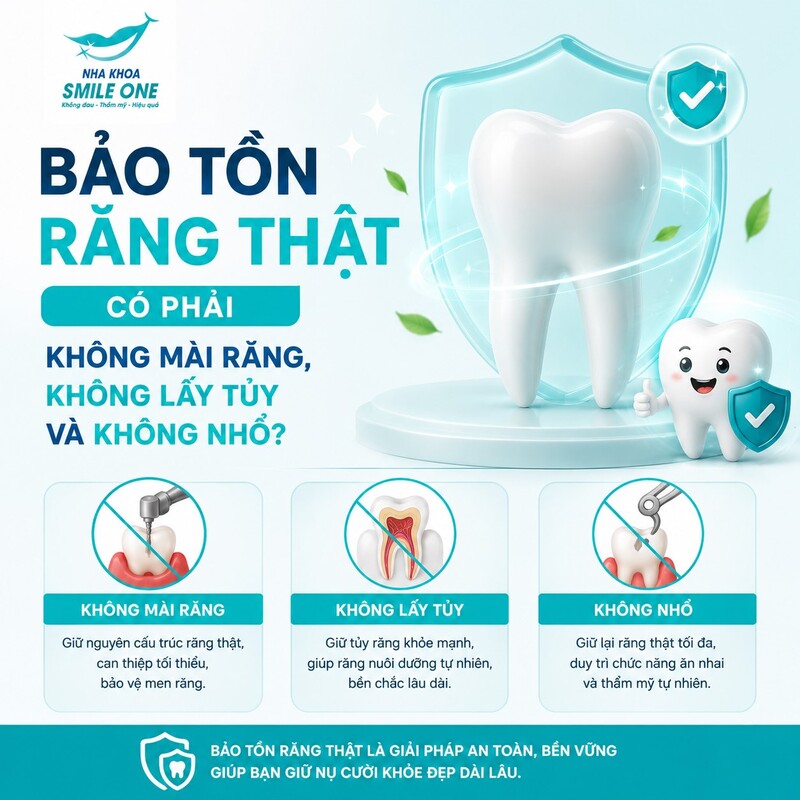 Không. Bảo tồn răng thật không có nghĩa tránh mọi can thiệp