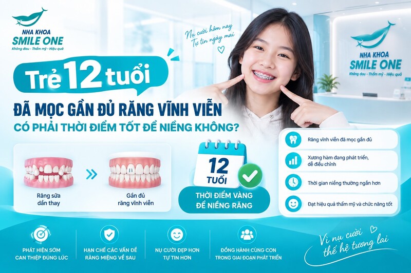 Có, trẻ 12 tuổi đã mọc gần đủ răng vĩnh viễn thường đang ở thời điểm rất thuận