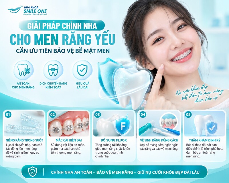 Có. Men răng yếu vẫn có thể niềng nếu bề mặt men còn ổn định