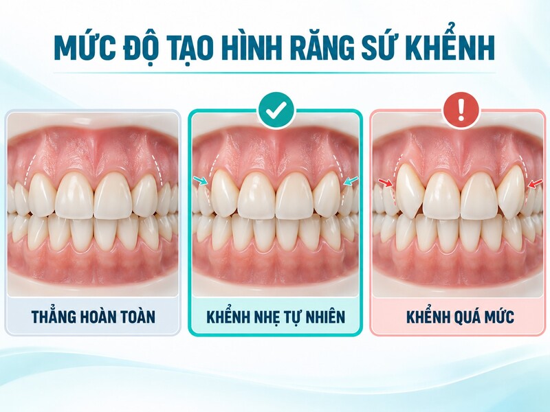 Bọc sứ phù hợp với răng khểnh nhẹ; răng mọc cao, lệch nhiều hoặc chen chúc nên ưu tiên niềng răng.