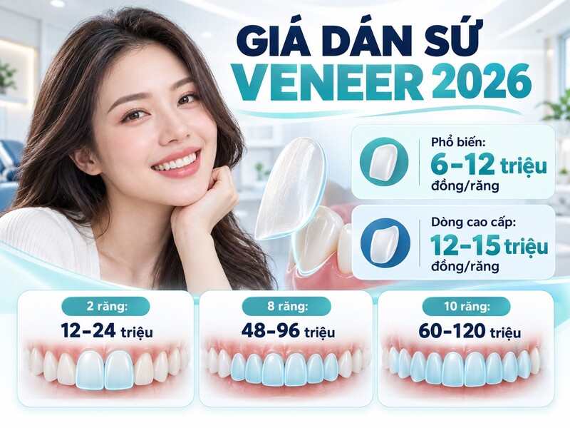 Giá dán sứ Veneer năm 2026 từ 6 đến 15 triệu đồng một răng