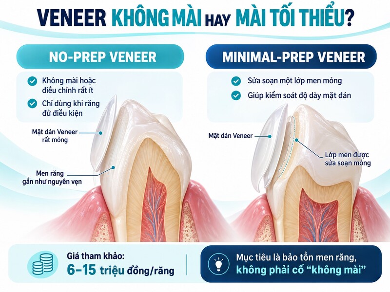 So sánh No-prep Veneer và Minimal-prep Veneer