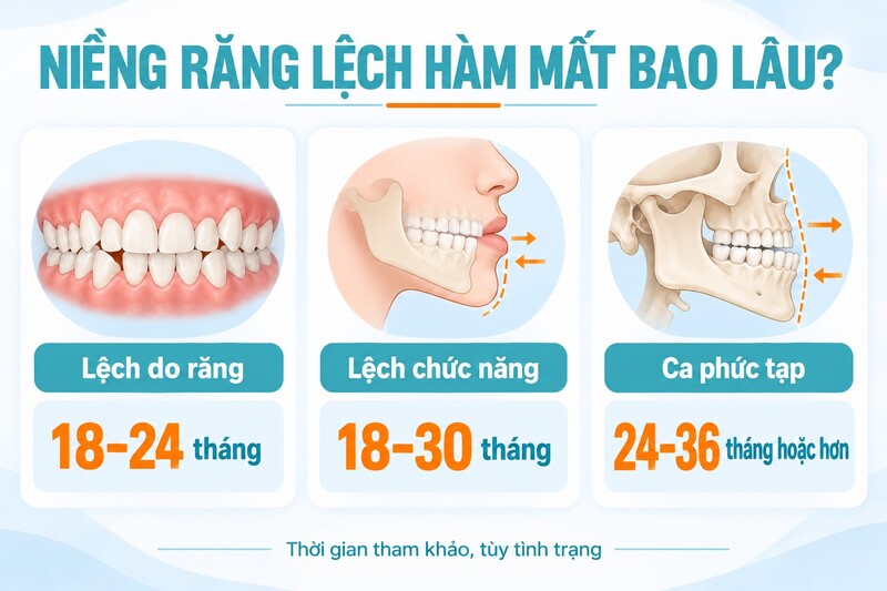 Thời gian niềng răng lệch hàm từ 18 đến 36 tháng