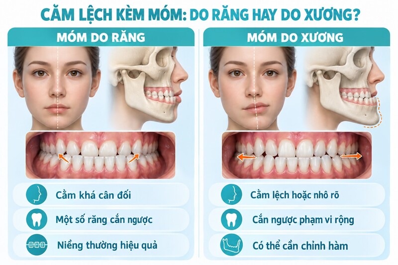 Phân biệt cằm lệch kèm móm do răng và do xương hàm