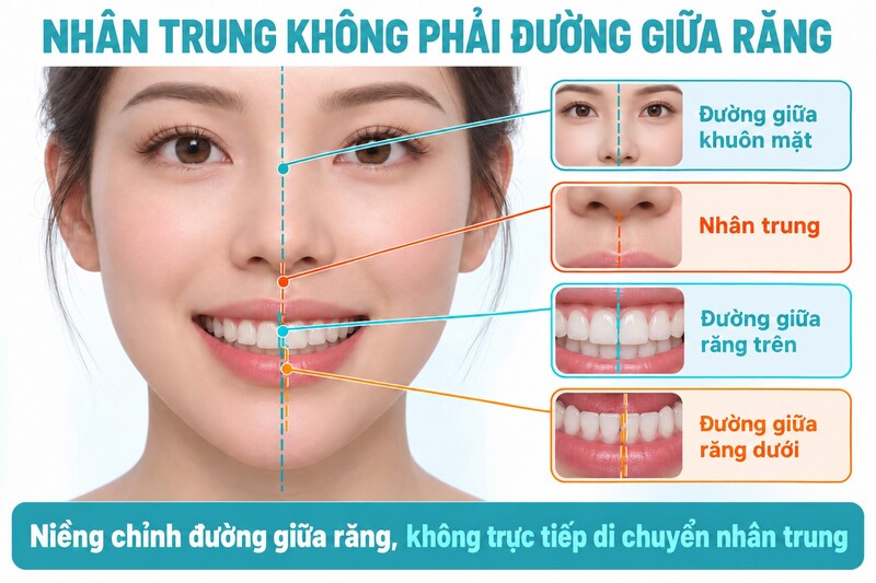 Phân biệt nhân trung và đường giữa răng khi niềng