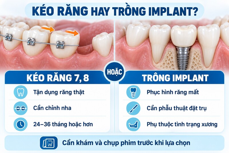 So sánh kéo răng 7 8 và trồng Implant