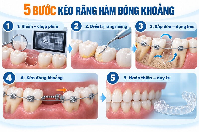 Quy trình kéo răng hàm đóng khoảng mất răng