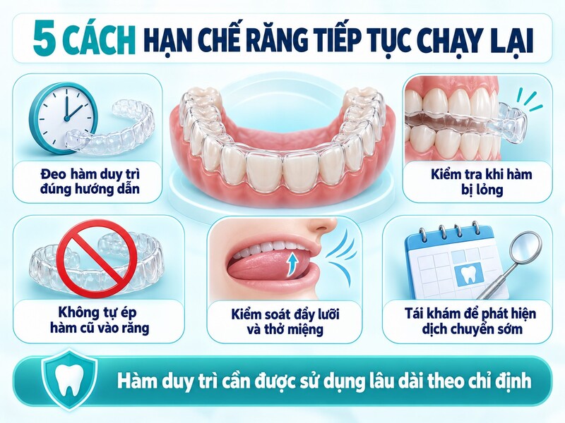Răng tái lệch được phòng ngừa bằng cách đeo hàm duy trì đúng hướng dẫn