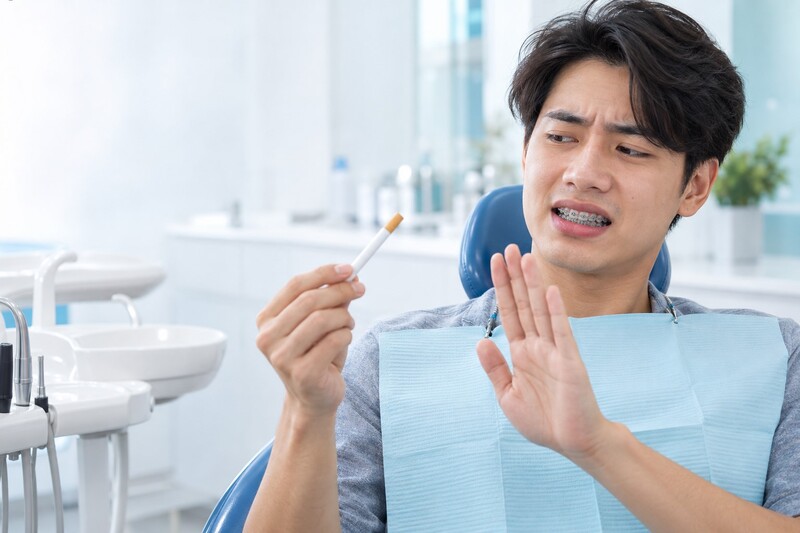 Không nên hút thuốc khi niềng răng.