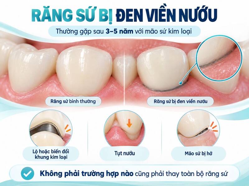Răng sứ kim loại có thể bị đen viền nướu sau 3 đến 5 năm