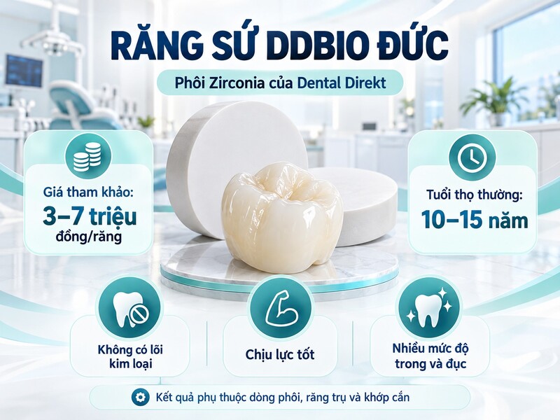 Răng sứ DDBio Đức giá 3 đến 7 triệu đồng và tuổi thọ 10 đến 15 năm