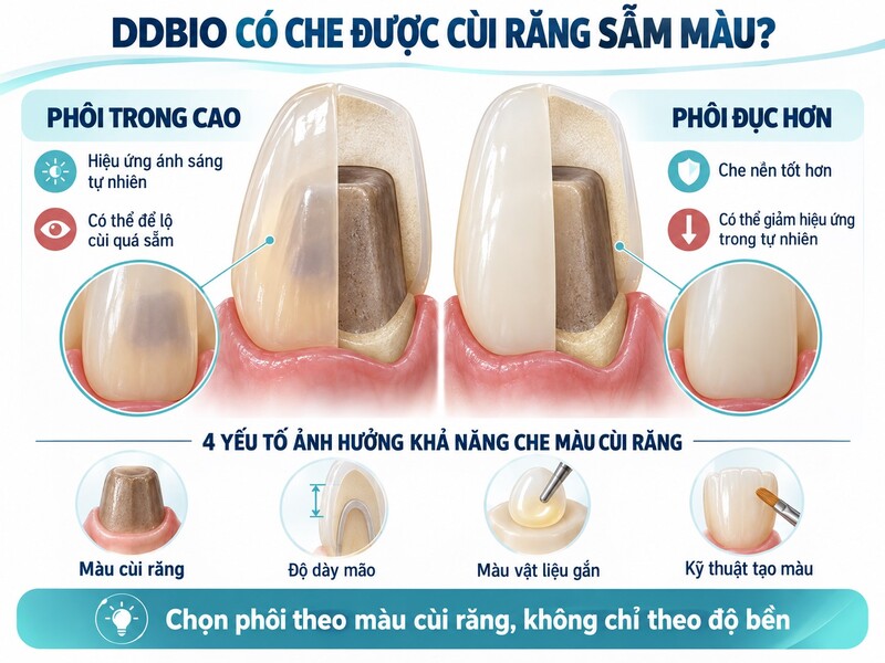 Khả năng che cùi răng sẫm màu của các dòng phôi DDBio