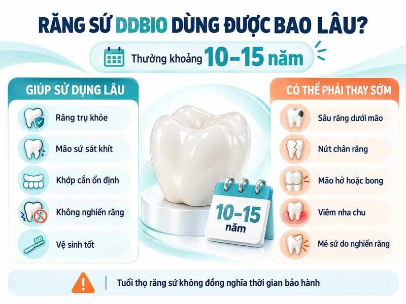 Tuổi thọ răng sứ DDBio và nguyên nhân phải thay mão sớm