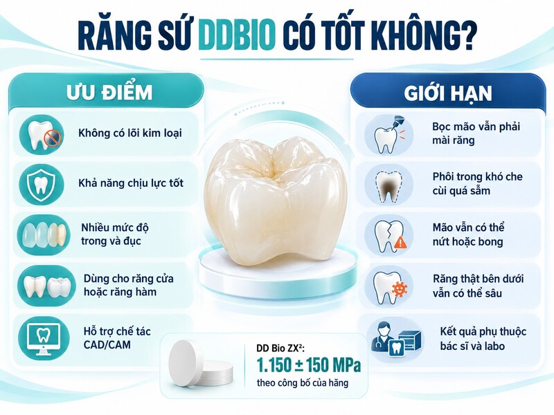 Ưu điểm và giới hạn của răng sứ DDBio