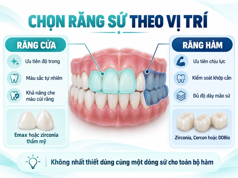 Răng cửa ưu tiên Emax hoặc zirconia thẩm mỹ răng hàm ưu tiên Cercon DDBio