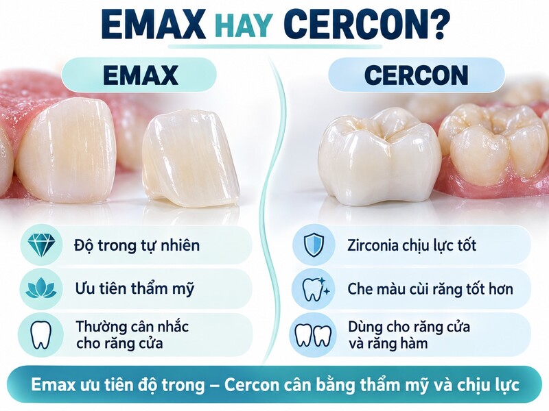 So sánh răng sứ Emax và Cercon về thẩm mỹ và khả năng chịu lực