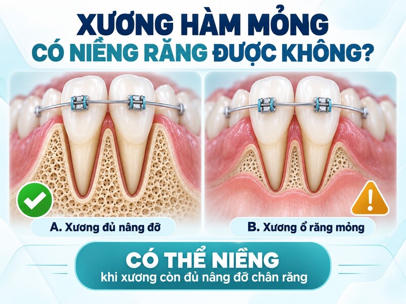 Xương hàm quá mỏng có thể làm tăng nguy cơ tụt nướu, khuyết xương